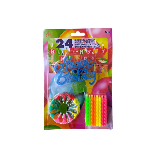 24 neonových narozeninových svíček na dort (6 cm) + 12 držáků a zápich HAPPY BIRTHDAY C-02 .jpg#14787#ffb9dd055b4b