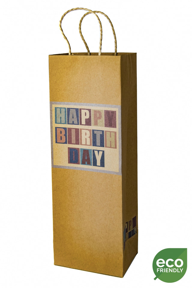 Dárková taška na láhev  (TB) ECO o rozměrech 12,6x8,9x36 cm s nápisem Happy Birthday 22416 TB.jpg