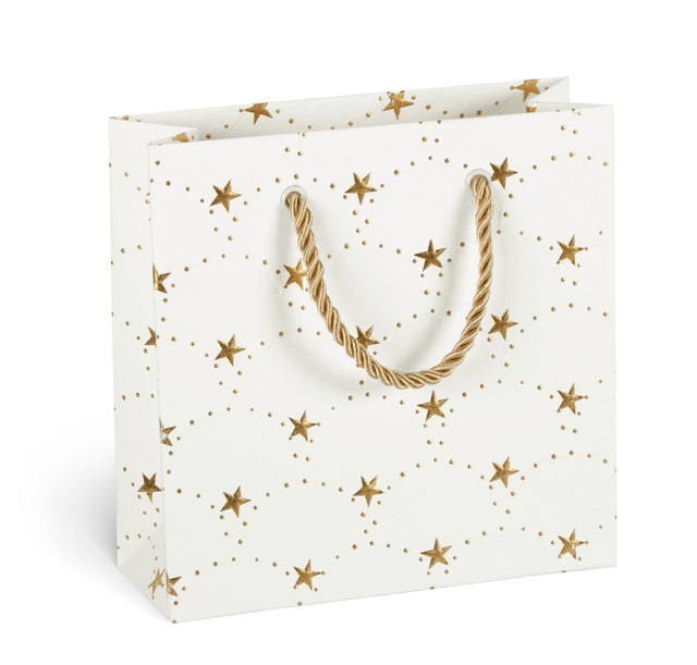 Dárková taška vánoční čtvercová (TQ) - ZLATÉ HVĚZDIČKY - 15x6x14,5cm 226504 TQ.jpg