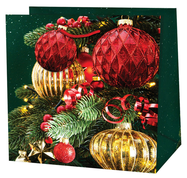 Dárková taška vánoční čtvercová (TQ) - ZLATÉ OZDOBY - 15x6x14,5cm 223507 TQ.jpg