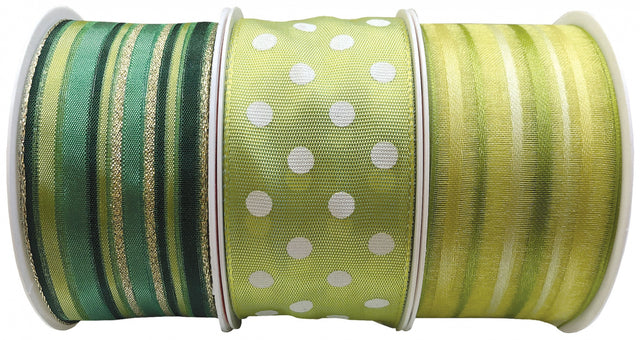 Mix hedvábných stuh s drátem nebo bez drátu - Zelená - 40 mm x 2 m NAV-zelená_1.jpg#17221#e84f2b6caabd