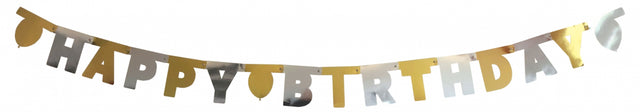 Narozeninová girlanda s textem Happy Birthday - Zlato-stříbrná HB Banner 3.jpg#17437#b0f094ca2fea