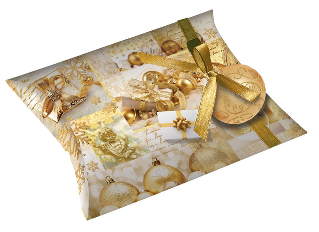 Skládací vánoční dárková krabička s luxusním lesklým designem polštářková krabička R33 GOLDEN CHRISTMAS ORNAMENTS 223503.jpg#18376#5c6acc204e73