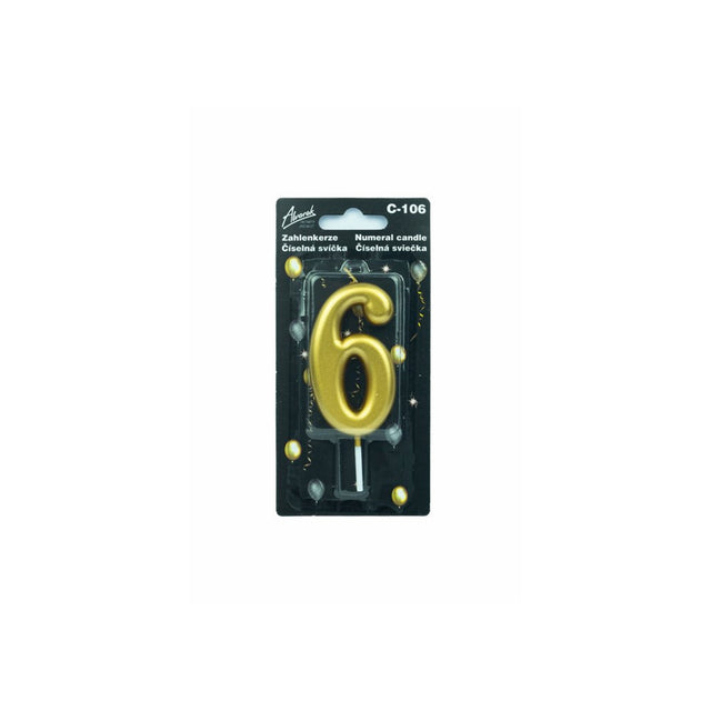 Zlatá číselná narozeninová svíčka na dort 6 (9 cm)  C-106_1.jpg#14655#b1ae79b2e6b8